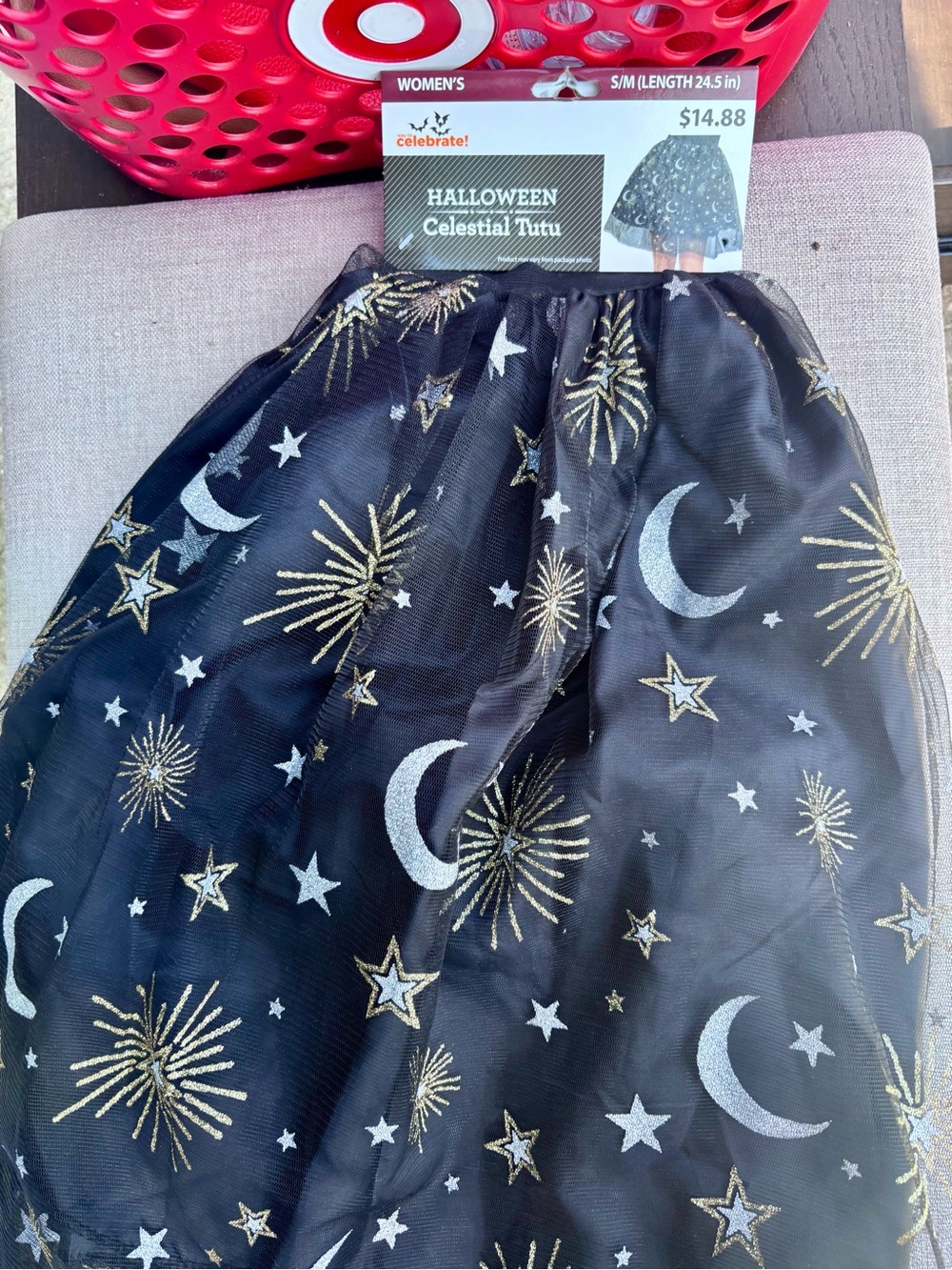 Celebrate It Black Halloween Celestial Tutu Skirt with Gold & Silver Stars